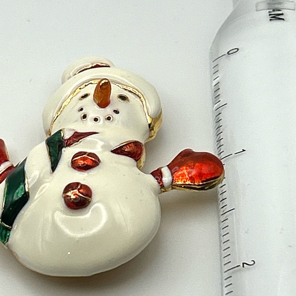 Signed Christopher Radko Gold Tone Enamel Snowman Christmas Holiday Brooch Pin, - Picture 6 of 7